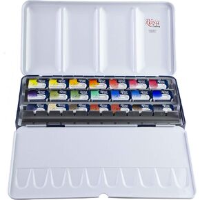 ROSA Gallery Professional Watercolor Paint Set, Made in Ukraine, 21 Water Colors of 2.5 ml, High Lightfastness Paints Kit for Artists, Adult, Lightweight and Portable Metal Case