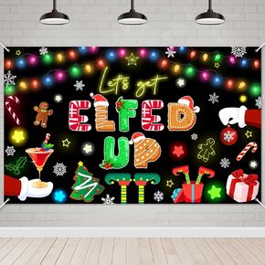 Avezano Let's Get Elfed Up Backdrop Xmas Kids Elfed Party Decorations Banner Elf Christmas Birthday Party Photography Background Winter Holiday Party Decoration Banner 70.8 x 43.3 Inch