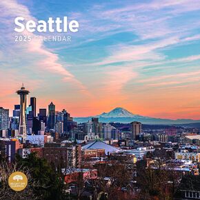 2025 Seattle Monthly Wall Calendar by Bright Day, 12 x 12 Inch Emerald City Space Needle Pacific Northwest