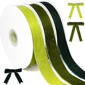 3 Rolls Christmas Velvet Ribbon, 1" Vintage Fabric Velvet Ribbon for Wrappin Wreath Bows Floral Craft, Total 30 Yards (Apricot, Khaki, Moss Green, 1 Inch x 10 Yards)