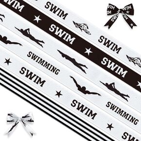 Swimming Ribbon for Gift Wrapping Swimming Themed Ribbon with Swimmer and Star 1 Inch Wide Ribbon for Pool Party Decorations Sports Events and Craft Projects 3 Yards