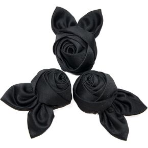 3Pcs Satin Ribbon Rose,3.15 inch Fabric Roses Decor Handmade Fake Flowers,Artificial Flowers Fabric Rose Flowers for DIY Crafts Sewing Wedding Decoration Headbands Clips Accessories (Red)