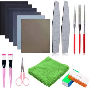 Woohome 17 PCS Resin Casting Tools Set, 3 Style File, Sand Papers, Polishing Blocks, Polishing Cloth, Scissors, Brushes for Jewelry Making Supplies, Polishing Epoxy Resin
