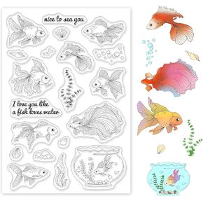 GLOBLELAND Goldfish Clear Stamps Transparent Silicone Stamp Water Plants Fish Tank for Card Making Decoration and DIY Scrapbooking