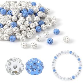 120pcs 10mm Rhinestone Beads for Jewelry Making Small Beads Disco Ball Beads Crystal Beads Crystal Ball Baseball Necklace Beads Baseball Necklace Bracelet Baseball Accessories for Men (White & Blue)