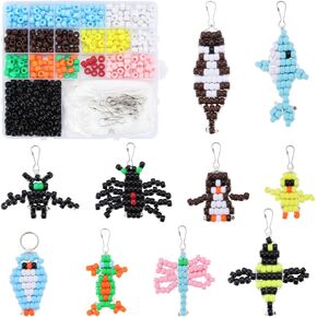 SUNNYCLUE 1 Box DIY 10 Sets Pony Beads Pets Bead Craft Kit Pony Bead Animals 8mm Opaque Colorful Beads Beading Duck Halloween Spiders Dragonfly Fish Ocean Animal Keychain Pony Beads for Crafts Adult