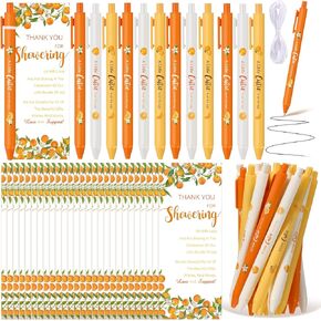 50 Set Little Cutie Baby Shower Favors for Guests 50 Ballpoint Pens 50 Thank You Cards a Bundle of Ribbons Baby Shower Gifts for Gender Reveal Party