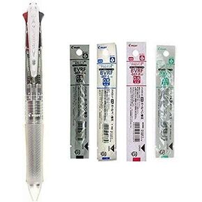 Pilot 4 Colors Ballpoint Pen, Acroball 4 Extra Fine, Black, Red, Blue & Green (BKAB-45EF-CSP) (Clear + Refill Set)