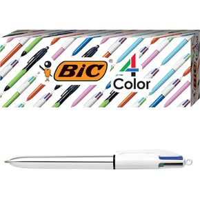 BIC 4-Color Shine Ballpoint Pen, Silver Barrel, Medium Point (1.0mm), Assorted Inks, 3-Count