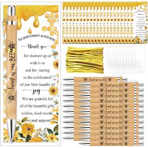 Spakon 50 Sets Bee Baby Shower Pens Favors Bee Bamboo Pens with Thank You Bookmarks Cute Baby Shower Return Gifts for Guest Party Favors Decorations Game Prizes Gender Reveal Supplies