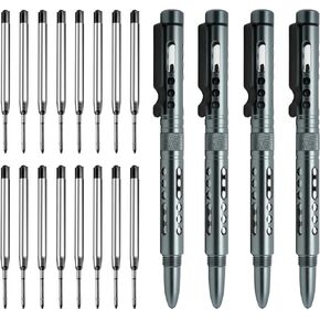 Origin-Joy 3 Pack Aluminum Alloy Lightweight Tactical Pen Set, Multifunctional EDC Self Defense Pen With 12 Ballpoint Refills (Grayish Blue)
