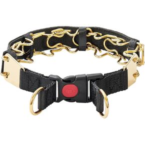 Chain Collar with Buckle Quick Release Adjustable Chrome Stainless Steel Dog Chain with Dog Tag Comfort No Pull Dog Collar(Gold, 22")