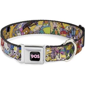 Dog Collar Seatbelt Buckle Nick 90s Rewind Character Mash Up Collage2 Pinks 15 to 26 Inches 1.0 Inch Wide