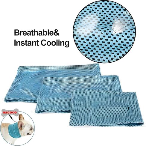 NACOCO 2 Pcs Dog Instant Cooling Scarf Summer Pet Bandana Cats Collar Ice Towels for Bulldog (Blue, M) in Kuwait