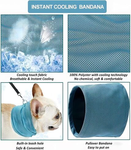 NACOCO 2 Pcs Dog Instant Cooling Scarf Summer Pet Bandana Cats Collar Ice Towels for Bulldog (Blue, M) in Kuwait