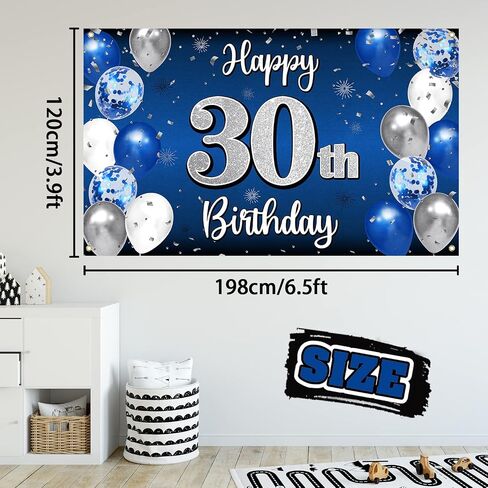 Happy 40th Birthday Decorations,40th Blue & Silver Balloon Large Birthday Banner Backdrop Sign,Cheers to Forty Years Old Bday Party Supplies. in Saudi Arabia
