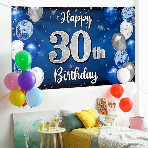 Happy 40th Birthday Decorations,40th Blue & Silver Balloon Large Birthday Banner Backdrop Sign,Cheers to Forty Years Old Bday Party Supplies. in Saudi Arabia