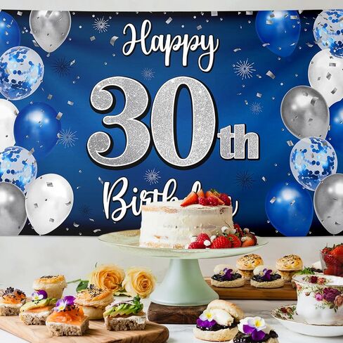 Happy 40th Birthday Decorations,40th Blue & Silver Balloon Large Birthday Banner Backdrop Sign,Cheers to Forty Years Old Bday Party Supplies. in Saudi Arabia