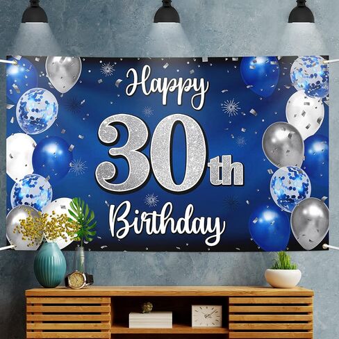 Happy 40th Birthday Decorations,40th Blue & Silver Balloon Large Birthday Banner Backdrop Sign,Cheers to Forty Years Old Bday Party Supplies. in Saudi Arabia
