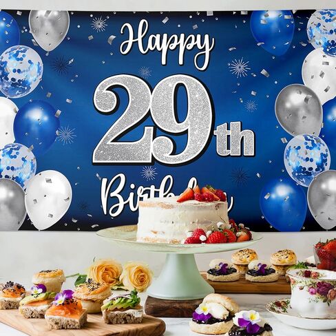 Happy 40th Birthday Decorations,40th Blue & Silver Balloon Large Birthday Banner Backdrop Sign,Cheers to Forty Years Old Bday Party Supplies. in Saudi Arabia