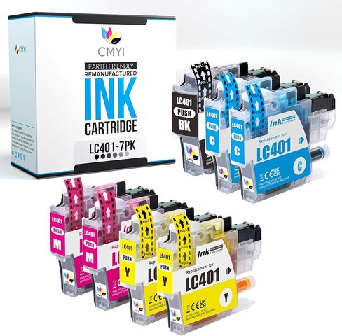 LC401 Replacement Combo Pack Ink Cartridges for Brother DCP-J1800DW, MFC-J1010DW, J1012DW, J1170DW, J1800DW (1 Black, 2 Cyan, 2 Magenta, 2 Yellow) in Saudi Arabia