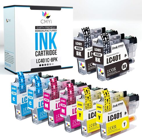 LC401 Replacement Combo Pack Ink Cartridges for Brother DCP-J1800DW, MFC-J1010DW, J1012DW, J1170DW, J1800DW (1 Black, 2 Cyan, 2 Magenta, 2 Yellow) in Saudi Arabia