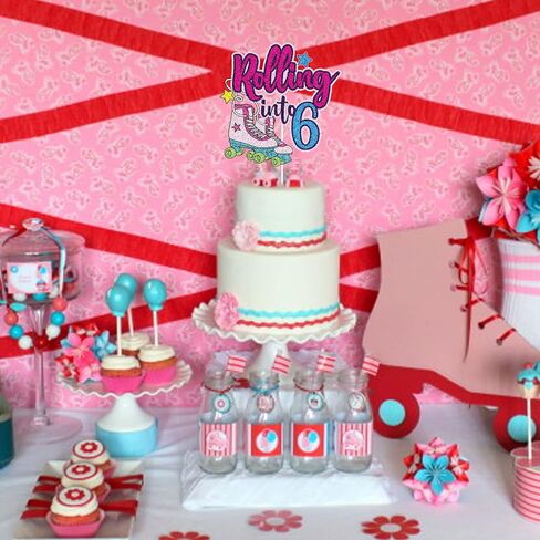 Rolling into 10 Cake Topper Roller Skate Happy 10th Birthday Cake Topper 10 Ten Years Old Colorful Rolling Retro Girl Club Hip Hop Theme Party Cake Decoration Supplies for Kids Girls in Saudi Arabia