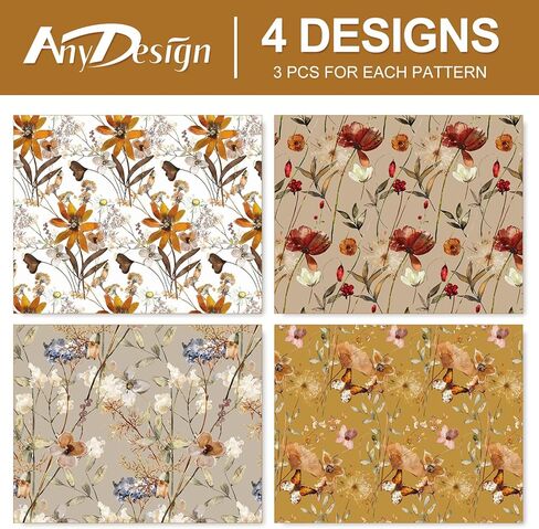 ورق تغليف زهور عتيق من AnyDesign ورق تغليف هدايا زهور برية بنية اللون، ورق فني لزهرة المرج السائبة لحفلات الزفاف وأعياد الميلاد والخريف DIY لتغليف الهدايا اليدوية، 19.7 × 27.6 بوصة، مسطحة مطوية، 12 ورقة in Kuwait