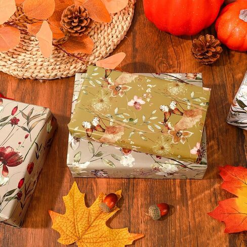 ورق تغليف زهور عتيق من AnyDesign ورق تغليف هدايا زهور برية بنية اللون، ورق فني لزهرة المرج السائبة لحفلات الزفاف وأعياد الميلاد والخريف DIY لتغليف الهدايا اليدوية، 19.7 × 27.6 بوصة، مسطحة مطوية، 12 ورقة in Kuwait