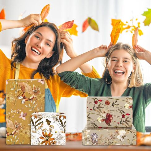 ورق تغليف زهور عتيق من AnyDesign ورق تغليف هدايا زهور برية بنية اللون، ورق فني لزهرة المرج السائبة لحفلات الزفاف وأعياد الميلاد والخريف DIY لتغليف الهدايا اليدوية، 19.7 × 27.6 بوصة، مسطحة مطوية، 12 ورقة in Kuwait