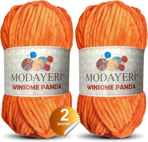 Super Bulky Chenille Yarn for Crocheting - Soft and Plush 2 Skeins 264 Yards 2x100g - Baby Blanket Yarn for Knitting, Crocheting, Crafts & Amigurumi Yarn (316 - Orange) in Saudi Arabia