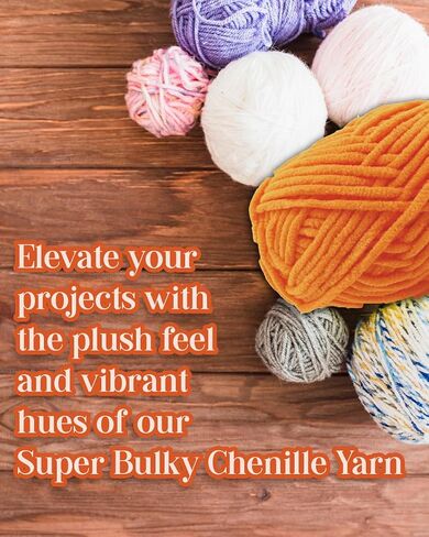 Super Bulky Chenille Yarn for Crocheting - Soft and Plush 2 Skeins 264 Yards 2x100g - Baby Blanket Yarn for Knitting, Crocheting, Crafts & Amigurumi Yarn (316 - Orange) in Saudi Arabia