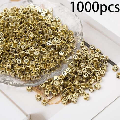 1000Pcs Letter Beads Gold Letter Beads Acrylic Alphabet Letter A-Z Cube Beads for Jewelry Making Friendship Bracelets (Cube Gold) in Saudi Arabia