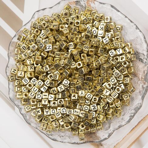 1000Pcs Letter Beads Gold Letter Beads Acrylic Alphabet Letter A-Z Cube Beads for Jewelry Making Friendship Bracelets (Cube Gold) in Saudi Arabia