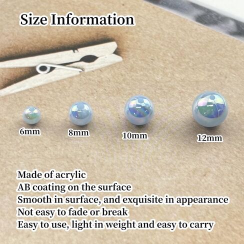 200g Pearl Beads 6mm 8mm 10mm 12mm Pearl Craft Beads Pearls Round Bulk Pearls for Bracelet Necklace Jewelry Making DIY Sewing Crafts Home Decoration Vase Filler(Light Purple AB) in Kuwait