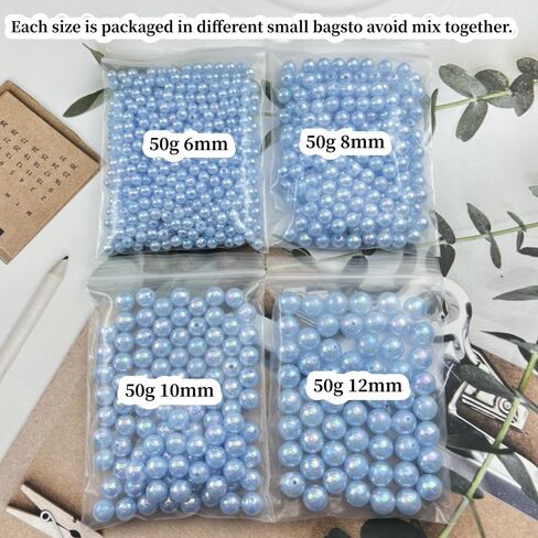 200g Pearl Beads 6mm 8mm 10mm 12mm Pearl Craft Beads Pearls Round Bulk Pearls for Bracelet Necklace Jewelry Making DIY Sewing Crafts Home Decoration Vase Filler(Light Purple AB) in Kuwait