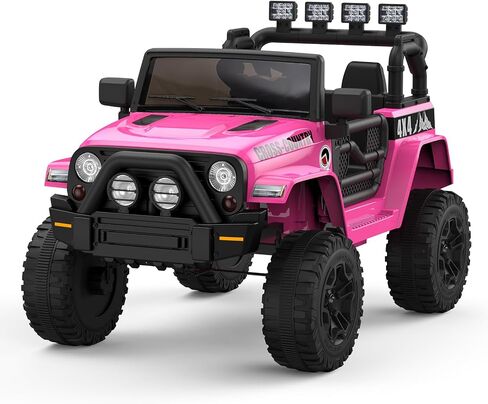2-Seater Ride On Truck Car, 12V Electric Car for Kids Battery Powered Car w/Parent Remote Control, Safety Belt, Mp3 Player, Led Lights, Jeeps Car for Kids Girls, Pink in Saudi Arabia