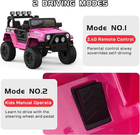 2-Seater Ride On Truck Car, 12V Electric Car for Kids Battery Powered Car w/Parent Remote Control, Safety Belt, Mp3 Player, Led Lights, Jeeps Car for Kids Girls, Pink in Saudi Arabia
