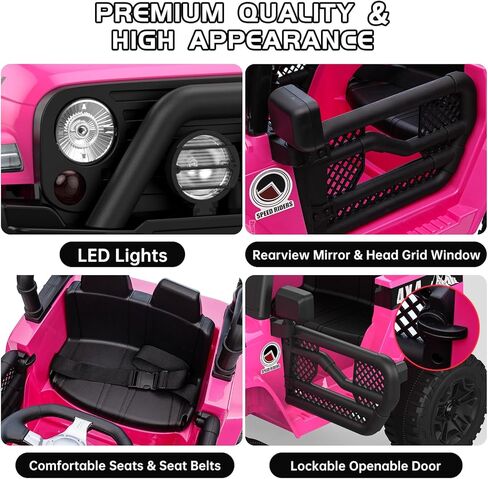 2-Seater Ride On Truck Car, 12V Electric Car for Kids Battery Powered Car w/Parent Remote Control, Safety Belt, Mp3 Player, Led Lights, Jeeps Car for Kids Girls, Pink in Saudi Arabia
