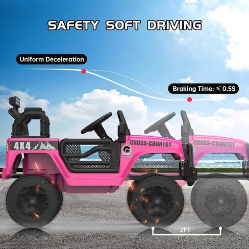 2-Seater Ride On Truck Car, 12V Electric Car for Kids Battery Powered Car w/Parent Remote Control, Safety Belt, Mp3 Player, Led Lights, Jeeps Car for Kids Girls, Pink in Saudi Arabia