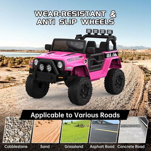 2-Seater Ride On Truck Car, 12V Electric Car for Kids Battery Powered Car w/Parent Remote Control, Safety Belt, Mp3 Player, Led Lights, Jeeps Car for Kids Girls, Pink in Saudi Arabia