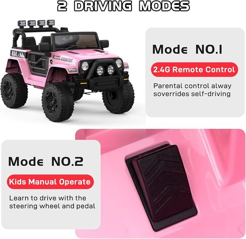 2-Seater Ride On Truck Car, 12V Electric Car for Kids Battery Powered Car w/Parent Remote Control, Safety Belt, Mp3 Player, Led Lights, Jeeps Car for Kids Girls, Pink in Saudi Arabia