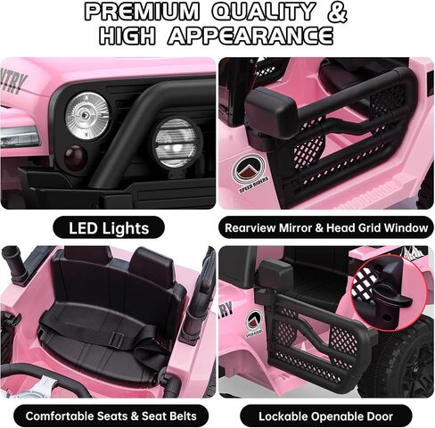 2-Seater Ride On Truck Car, 12V Electric Car for Kids Battery Powered Car w/Parent Remote Control, Safety Belt, Mp3 Player, Led Lights, Jeeps Car for Kids Girls, Pink in Saudi Arabia