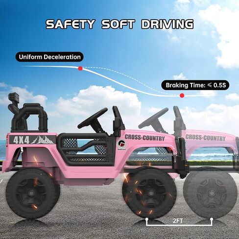 2-Seater Ride On Truck Car, 12V Electric Car for Kids Battery Powered Car w/Parent Remote Control, Safety Belt, Mp3 Player, Led Lights, Jeeps Car for Kids Girls, Pink in Saudi Arabia