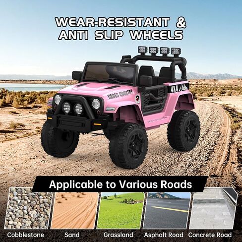 2-Seater Ride On Truck Car, 12V Electric Car for Kids Battery Powered Car w/Parent Remote Control, Safety Belt, Mp3 Player, Led Lights, Jeeps Car for Kids Girls, Pink in Saudi Arabia
