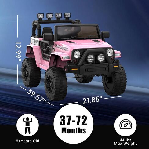 2-Seater Ride On Truck Car, 12V Electric Car for Kids Battery Powered Car w/Parent Remote Control, Safety Belt, Mp3 Player, Led Lights, Jeeps Car for Kids Girls, Pink in Saudi Arabia