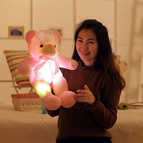 دمية دب مبتكر مضيء LED حثي على شكل حيوانات محشوة من القطيفة، لعبة دب متوهجة ملونة، 50.8 سم (أزرق) in Kuwait