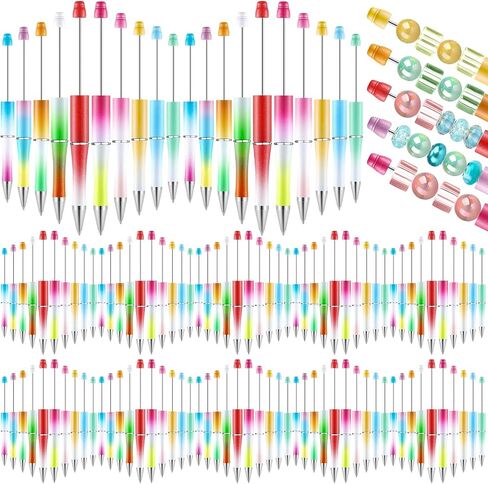 TecUnite 200 Pcs Beadable Pens Bulk Plastic Bead Pen DIY Pens Black Ink Beaded Pens Bead Ballpoint Pen Cool Pens for Teacher Bridal Graduation Gift Office(Black) in Saudi Arabia