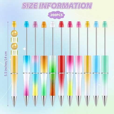 TecUnite 200 Pcs Beadable Pens Bulk Plastic Bead Pen DIY Pens Black Ink Beaded Pens Bead Ballpoint Pen Cool Pens for Teacher Bridal Graduation Gift Office(Black) in Saudi Arabia