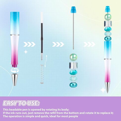 TecUnite 200 Pcs Beadable Pens Bulk Plastic Bead Pen DIY Pens Black Ink Beaded Pens Bead Ballpoint Pen Cool Pens for Teacher Bridal Graduation Gift Office(Black) in Saudi Arabia